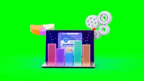 Graphical Elements and Animations of Data Visualization on Laptop Screen Wi.. Vidéo 314935180