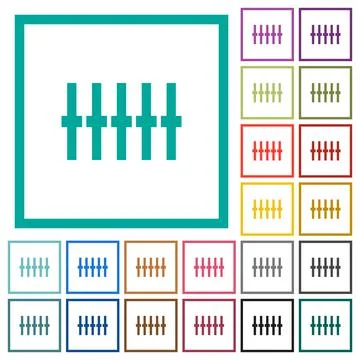 Graphical equalizer flat color icons with quadrant frames 스톡 일러스트