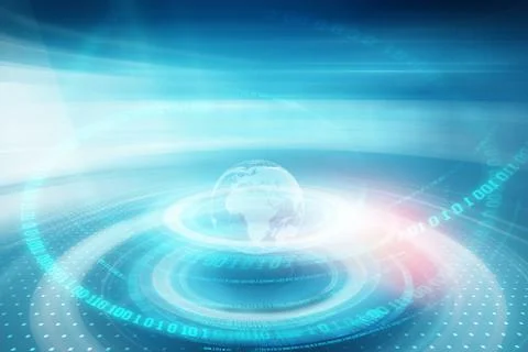 Graphical growing digital binary codes around earth globe on stage concept se 库存插图