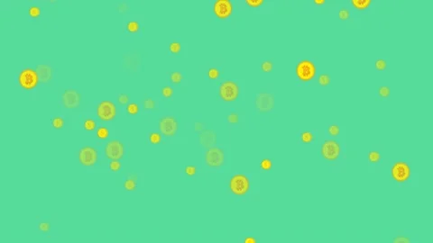 Graphical interface showing bitcoin mining process. Bitcoins on a green Stock Footage 131432017