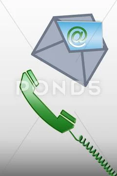 Graphical phone and opened envelope with @ sign card Stock Illustration