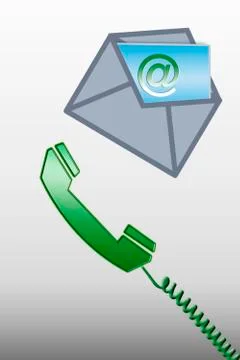 Graphical phone and opened envelope with @ sign card Stock Illustration