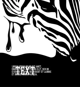 Graphical poster with head zebra closeup black and white ink, vector template Stock Illustration