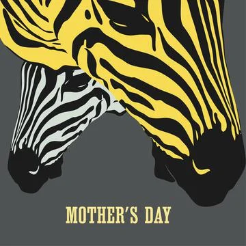 Graphical poster with with the heads of a large zebra female and her cub clos Illustrazione stock