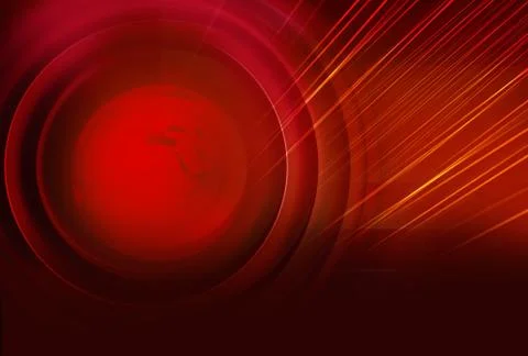 Graphical red theme background with motion lines around earth globe concept Stock Illustration
