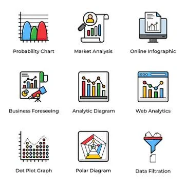 Graphical Representation Flat Vectors Pack Stock Illustration