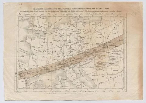 Graphical representation of the great solar eclipse on July 8, 1842 . Liec... Stock Photos