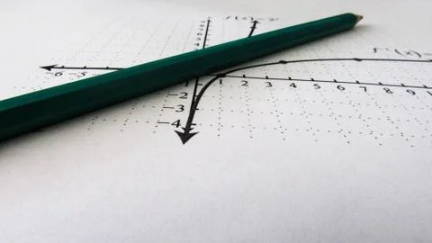 Graphical representation of math functions and a pencil Stock Photos