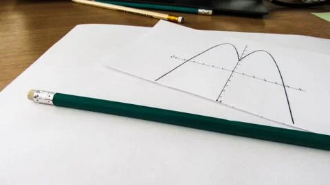 Graphical representation of math functions and a pencil Stock Photos