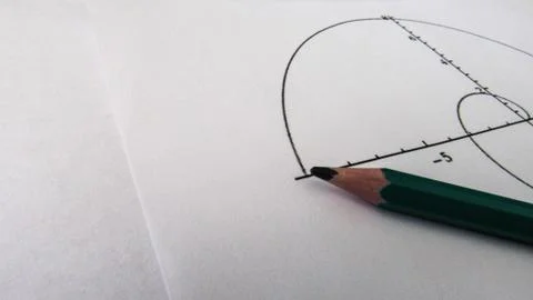 Graphical representation of math functions and a pencil Stock Photos