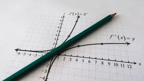 Graphical representation of math functions and a pencil Stock Photos