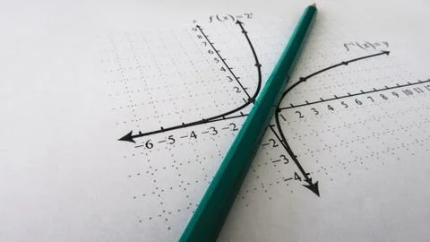 Graphical representation of math functions and a pencil Stock Photos