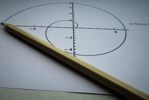Graphical representation of math functions and a pencil Stock Photos