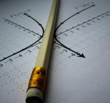 Graphical representation of math functions and a pencil Stock Photos