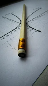 Graphical representation of math functions and a pencil Foto stock