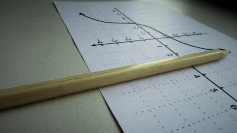 Graphical representation of math functions and a pencil Stock Photos
