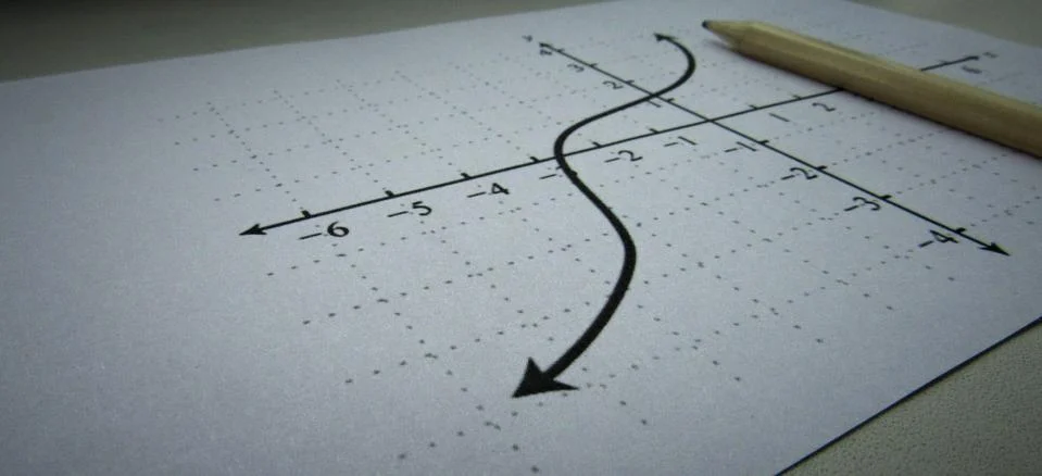 Graphical representation of math functions and a pencil Stock Photos