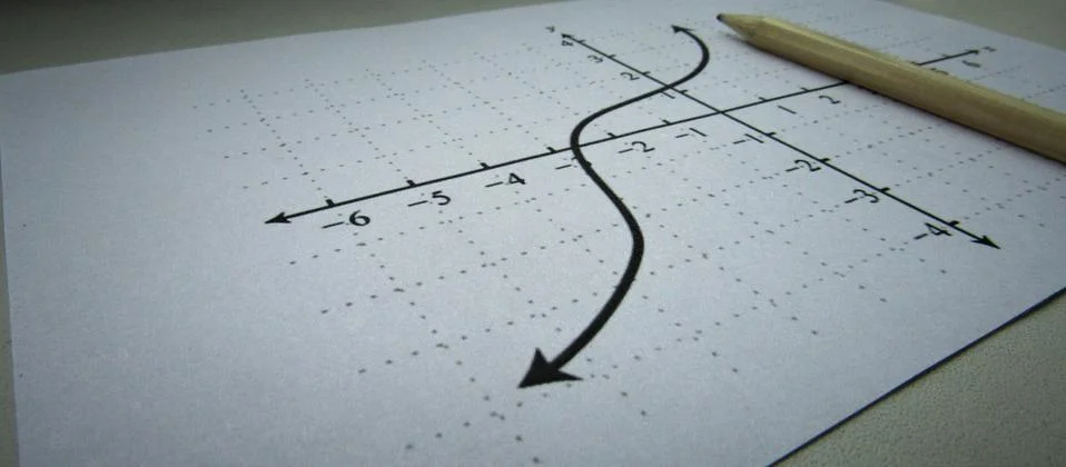Graphical representation of math functions and a pencil Foto stock