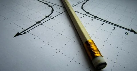 Graphical representation of math functions and a pencil Stock Photos