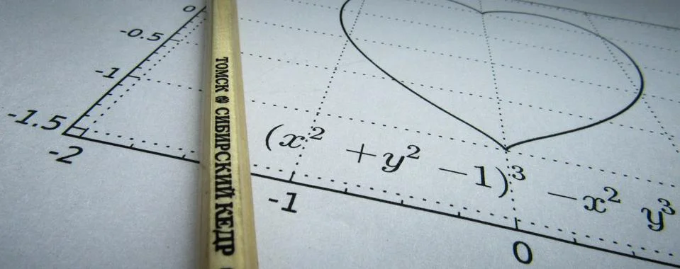 Graphical representation of math functions and a pencil Stock Photos