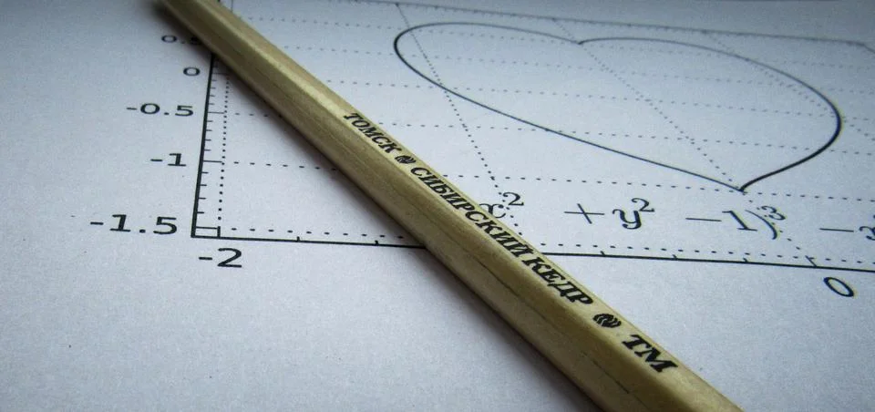 Graphical representation of math functions and a pencil Stock Photos