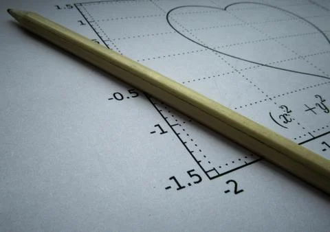 Graphical representation of math functions and a pencil Stock Photos