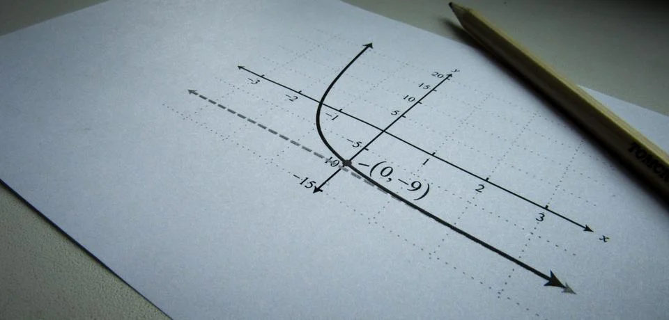 Graphical representation of math functions and a pencil Stock Photos