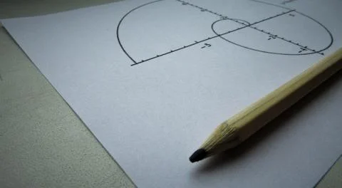 Graphical representation of math functions and a pencil Stock Photos