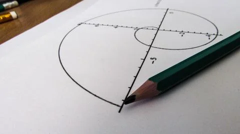 Graphical representation of math functions and a pencil Stock Photos