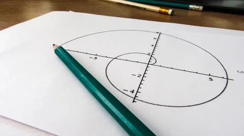 Graphical representation of math functions and a pencil Stock Photos