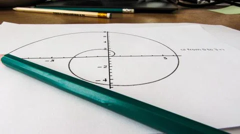 Graphical representation of math functions and a pencil Stock Photos