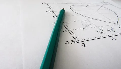 Graphical representation of math functions and a pencil Stock Photos