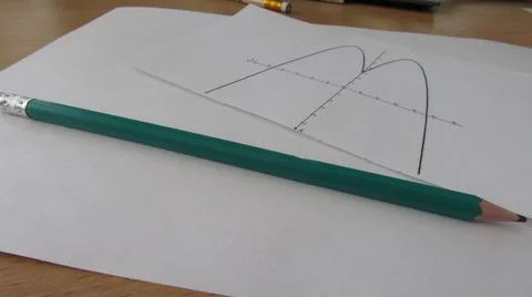 Graphical representation of math functions and a pencil Stock Photos