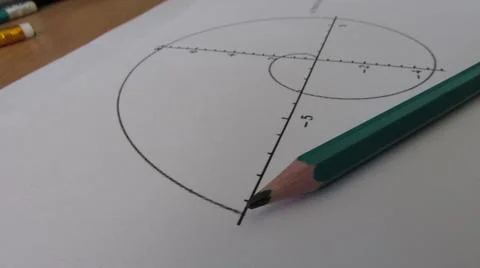 Graphical representation of math functions and a pencil Stock Photos