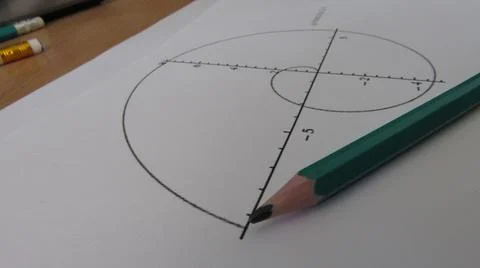Graphical representation of math functions and a pencil Stock Photos