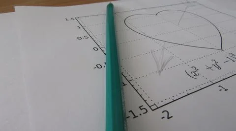 Graphical representation of math functions and a pencil Foto stock
