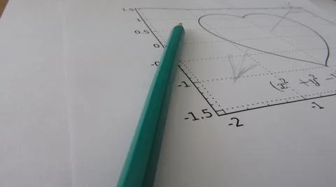 Graphical representation of math functions and a pencil Stock Photos