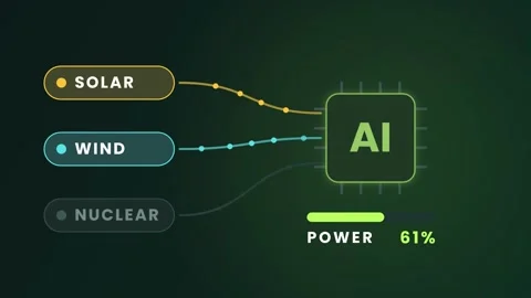 A graphical representation shows the power levels of solar, wind, and nuclear Vídeo Stock 347591801