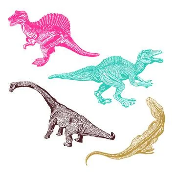 Graphical set dinosaurus isolated on white background, vector Stock Illustration