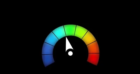 A graphical speedometer showing a colorful gauge on a transparent background ani Stock Footage 337715752