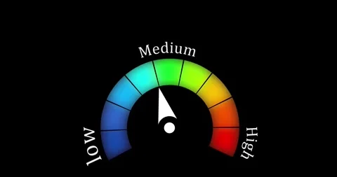 A graphical speedometer showing a colorful gauge on a transparent background ani Stock Footage 337715757