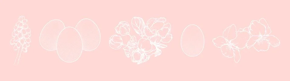 Graphical spring set isolated on pink background, vector illustration Stock Illustration