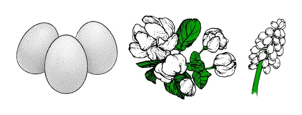 Graphical spring set isolated on white background, vector illustration Stock Illustration