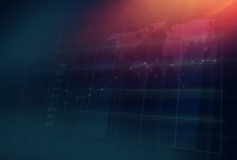 Graphical statistic graph 3d space in front of world map concept series Ilustración de archivo