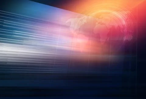 Graphical studio space background with world map and transmit lines concept Stock-Illustration