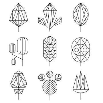 Graphical tree set, hipster linear style Stock Illustration