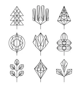 Graphical tree set, hipster linear style Stock Illustration