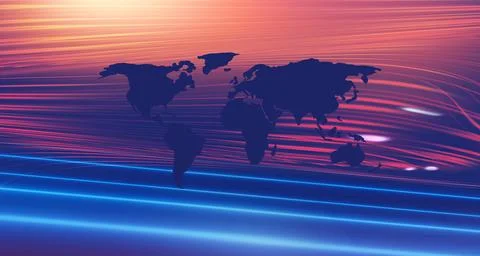 Graphical world map with wave lines at sky concept series イラスト素材