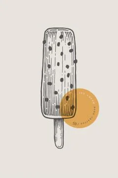 Graphically hand-drawn ice cream with a scattering, popsicle on a stick. 스톡 일러스트