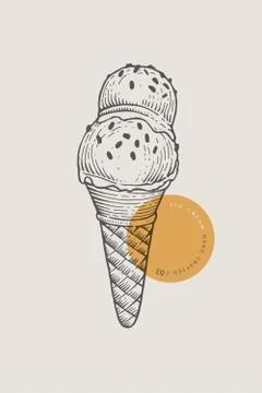 Graphically hand-drawn ice cream with two balls in a waffle cup. 스톡 일러스트